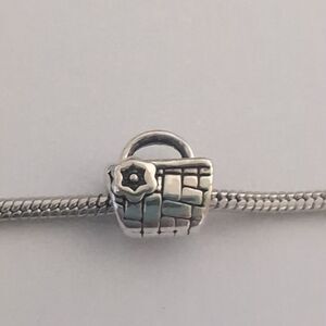 Silver Picnic Basket‎ with Flower / Purse Charm for Pandora Style Bracelet